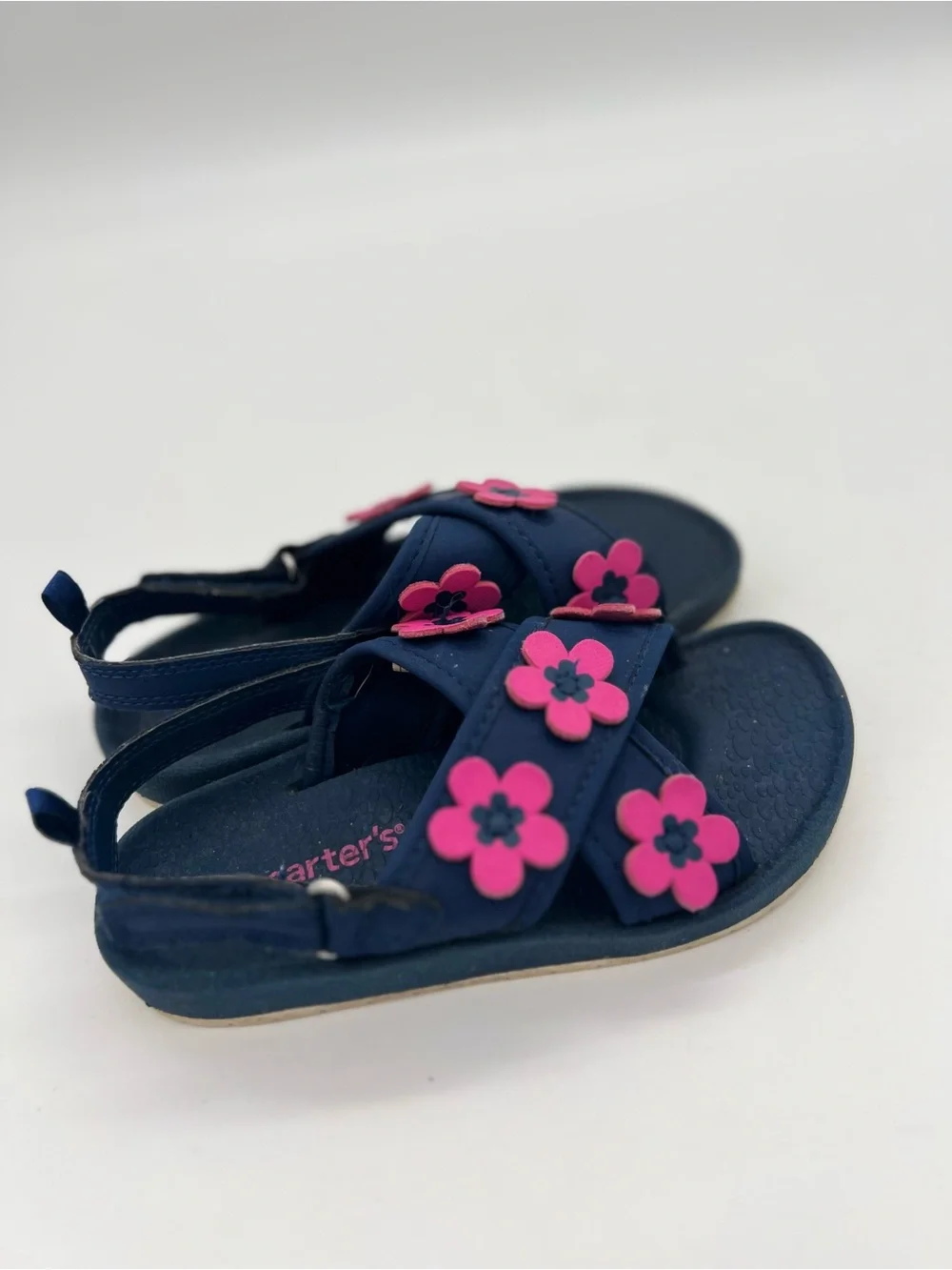 Carter's Girls Blue Pink Flowers Adjustable Straps Sandals Sz 12
